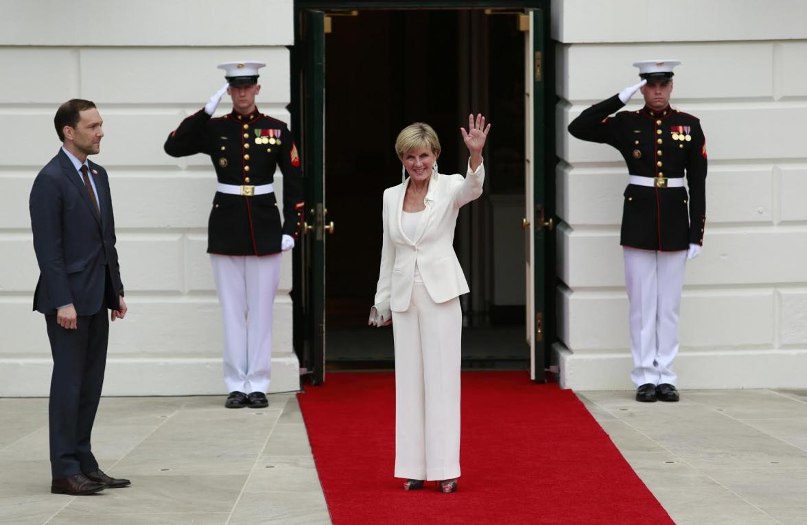 Foreign Minister Julie Bishop arrives at the White House for a working dinner for delegates attending the Nuclear Security Summit in Washington DC on 31 March 2016.