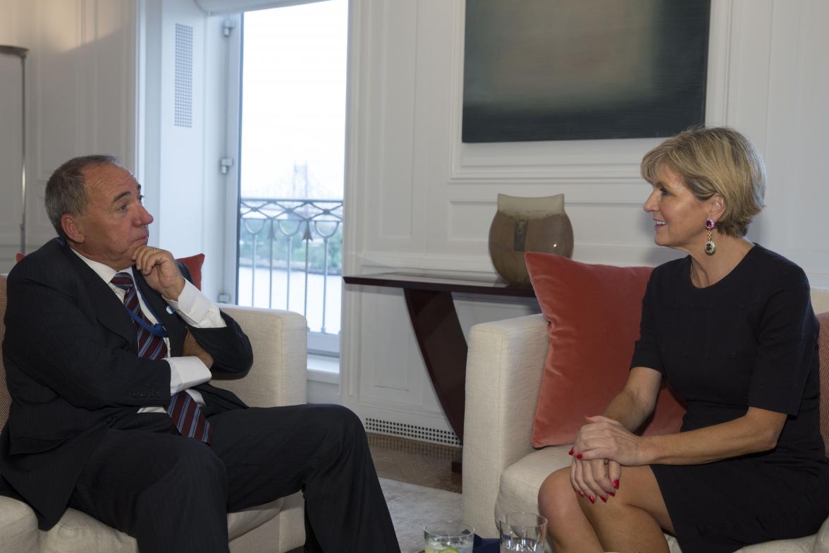 Foreign Minister Julie Bishop meets with Yuval Rotem, Director-General of the Israeli Ministry of Foreign Affairs, in New York on 18 September 2017.