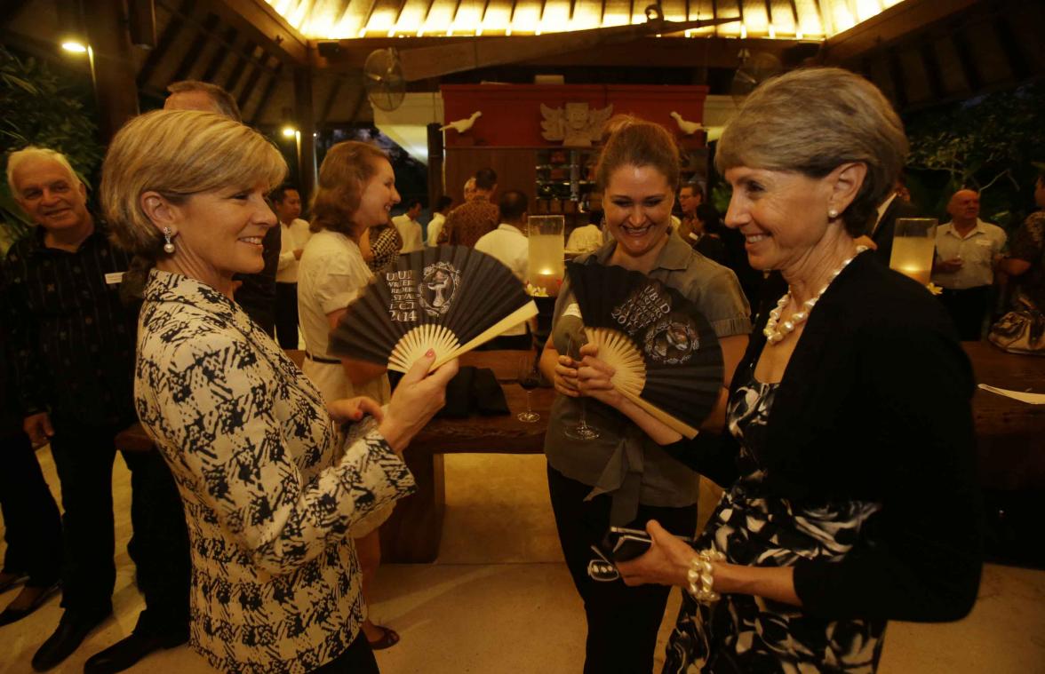 Julie Bishop and Australian Consul-General to Bali Majell Hind at a reception for the Australian and Indonesian business community, August 28 2014, Bali.