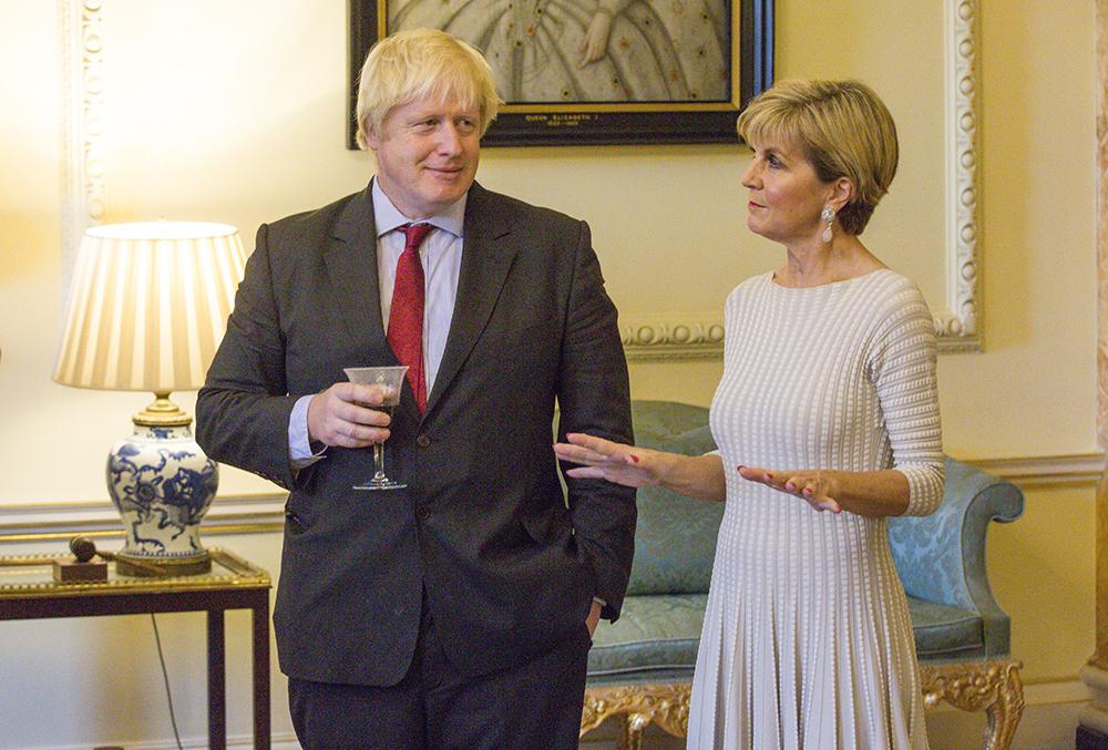 Foreign Minister Julie Bishop with UK Foreign Secretary Boris Johnson at 10 Downing Street for the commencement of the annual Australia-UK Ministerial Consultations (AUKMIN). Photo credit: Jim Ross