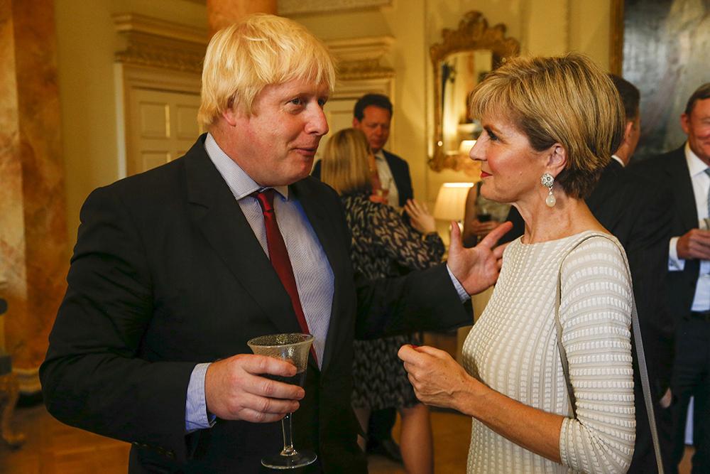 Foreign Minister Julie Bishop with UK Foreign Secretary Boris Johnson at 10 Downing Street for the commencement of the annual Australia-UK Ministerial Consultations (AUKMIN). Photo credit: Jim Ross