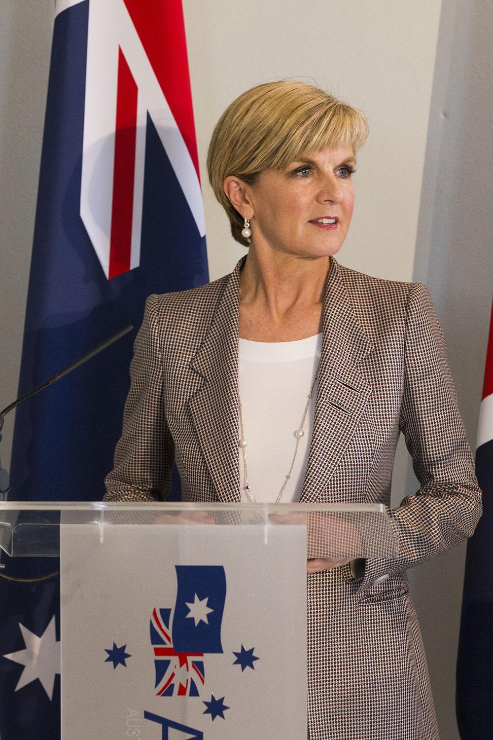 Foreign Minister Julie Bishop speaking at the AUKMIN joint press conference at Royal Hospital Chelsea. Photo credit: Jim Ross