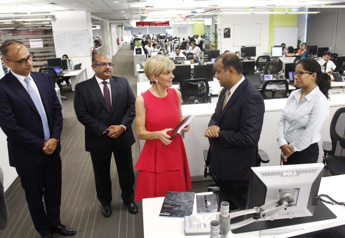 Foreign Minister Julie Bishop touring Macquarie’s office in Gurugram, Haryana, 19 July 2017.