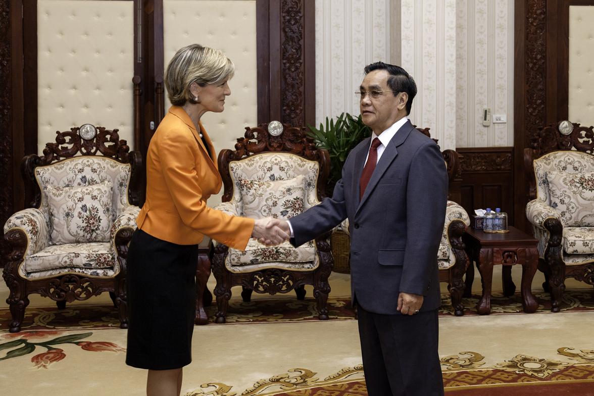 Foreign Minister Julie Bishop meets H.E. Mr Thongsing Thammavong, Prime Minister of Lao PDR. Photo: Bart Verweij