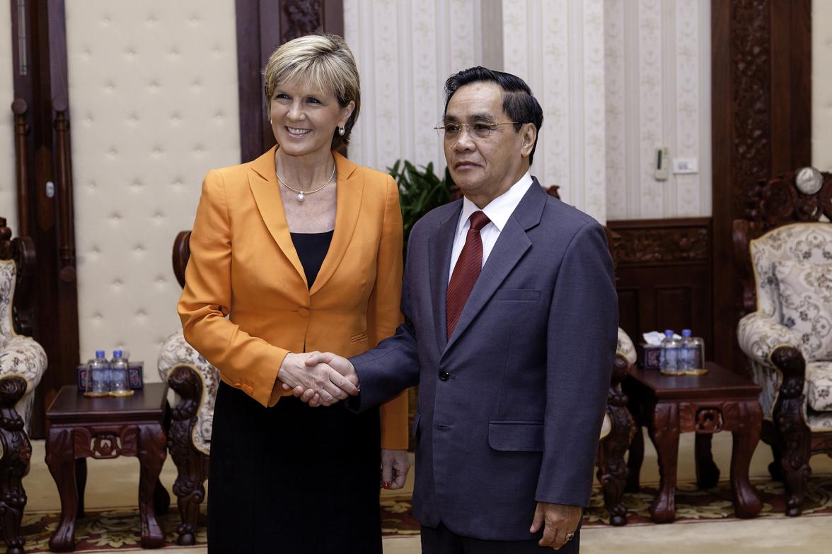 Foreign Minister Julie Bishop meets H.E. Mr Thongsing Thammavong, Prime Minister of Lao PDR. Photo: Bart Verweij