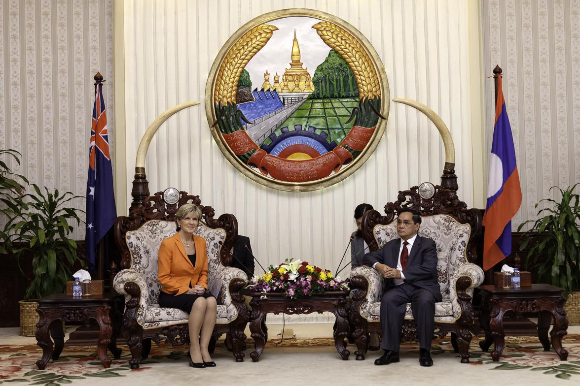 Foreign Minister Julie Bishop meets H.E. Mr Thongsing Thammavong, Prime Minister of Lao PDR. Photo: Bart Verweij