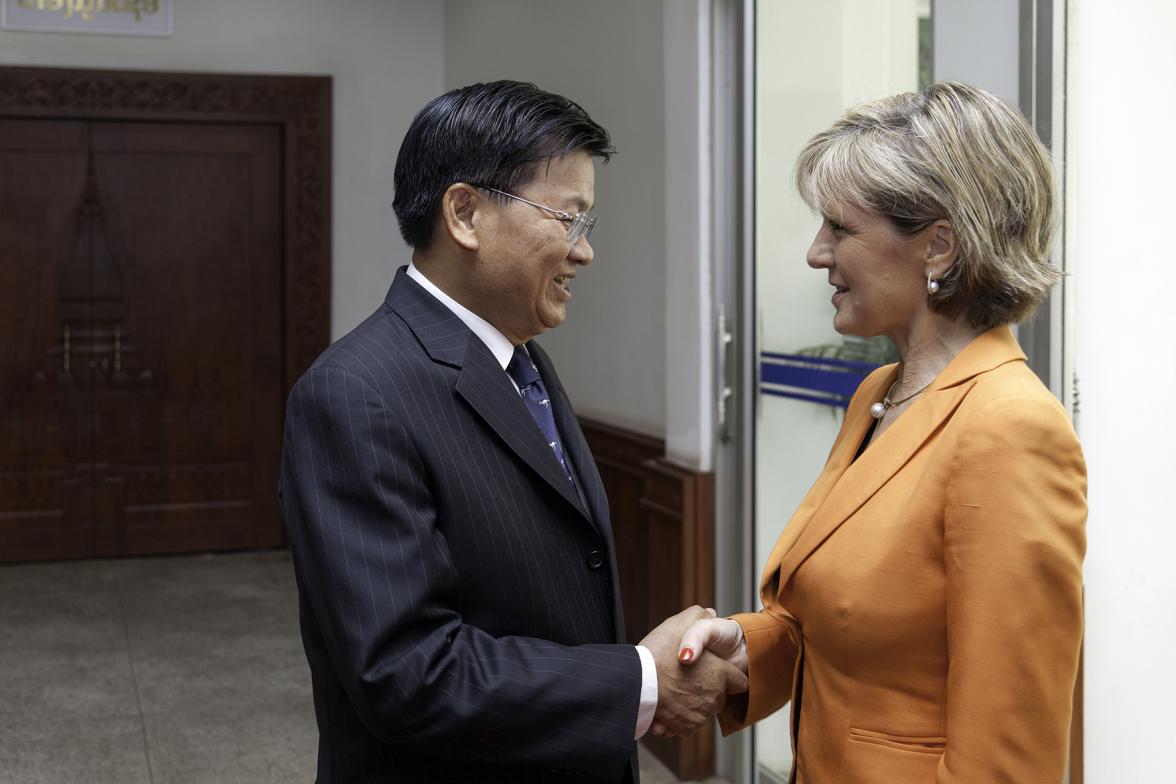 Foreign Minister Julie Bishop meets with H.E. Dr Thongloun Sisoulith, Deputy Prime Minister and Minister of Foreign Affairs. Photo: Bart Verweij