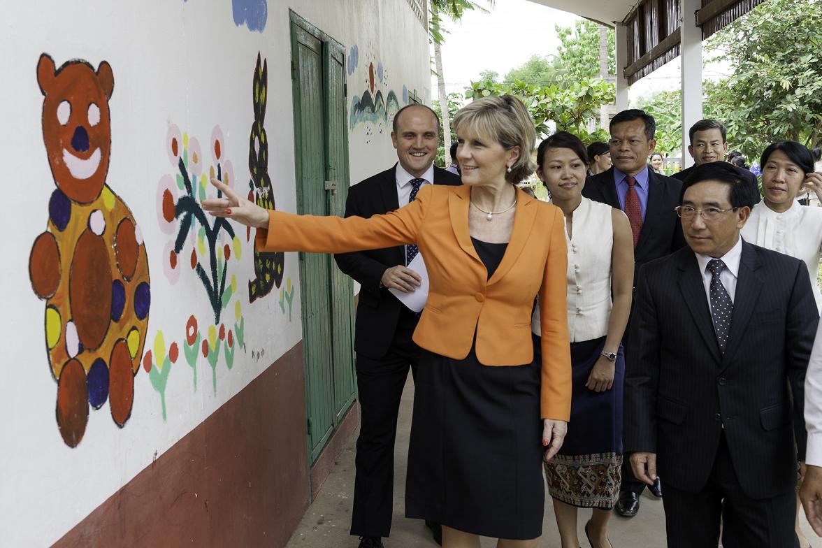 Foreign Minister Julie Bishop with H.E. Dr. Phankham Viphavanh, Lao minister of Education and Sports. Photo: Bart Verweij