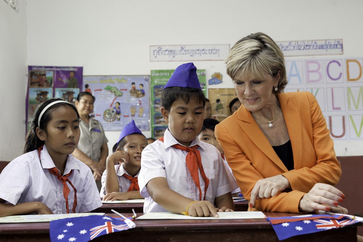 Foreign Minister Julie Bishop meets students at Hom Neua Primary School. Photo: Bart Verweij