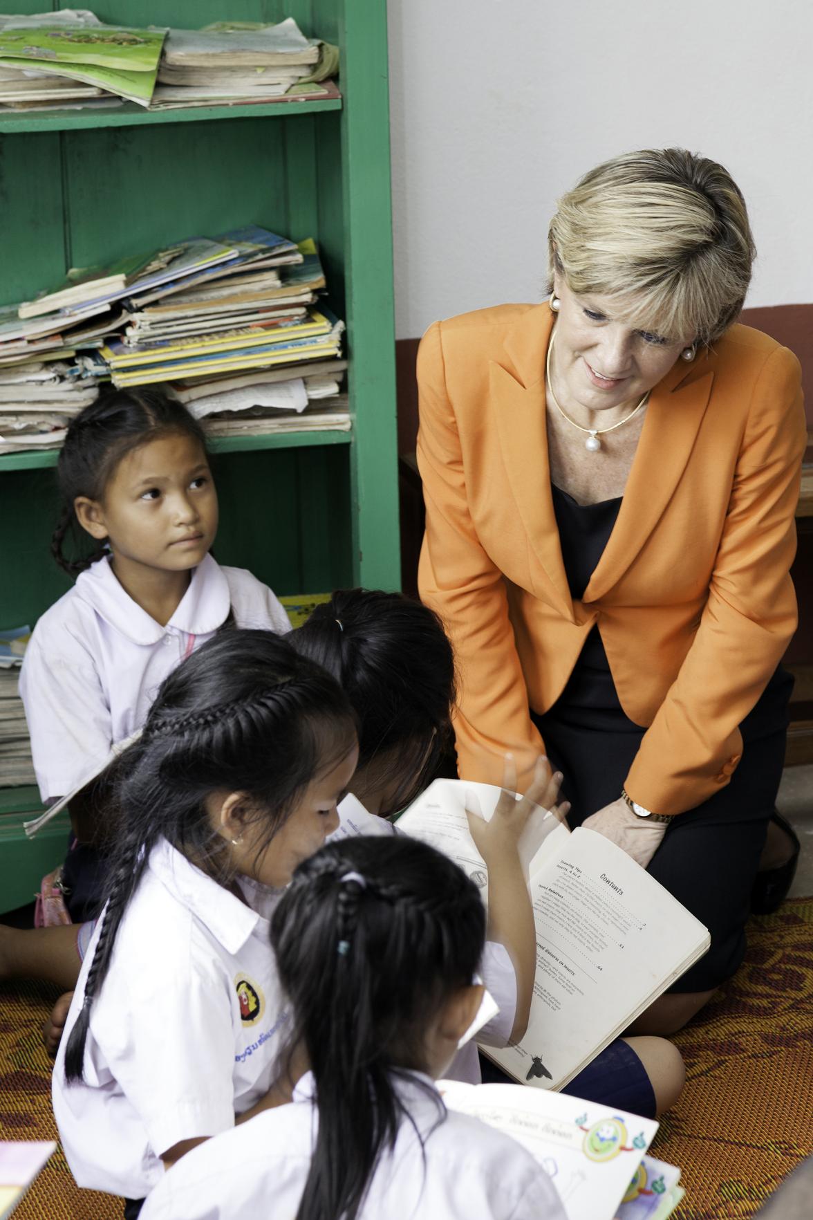 Foreign Minister Julie Bishop meets students at Hom Neua Primary School. Photo: Bart Verweij