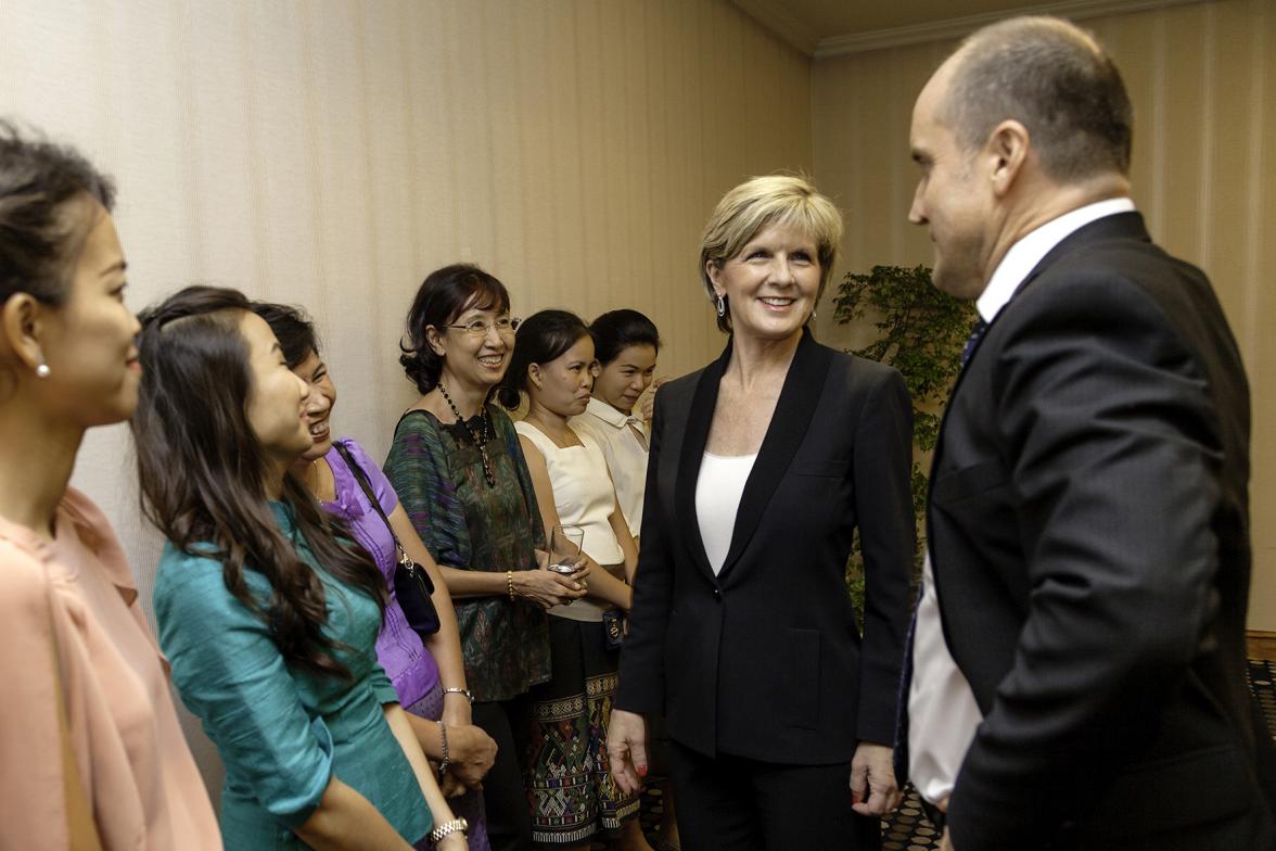 Foreign Minister Julie Bishop meets with Australian Embassy staff. Photo: Bart Verweij