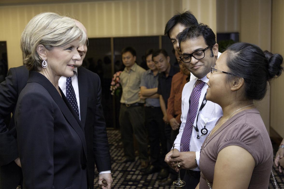 Foreign Minister Julie Bishop meets with Australian Embassy staff. Photo: Bart Verweij