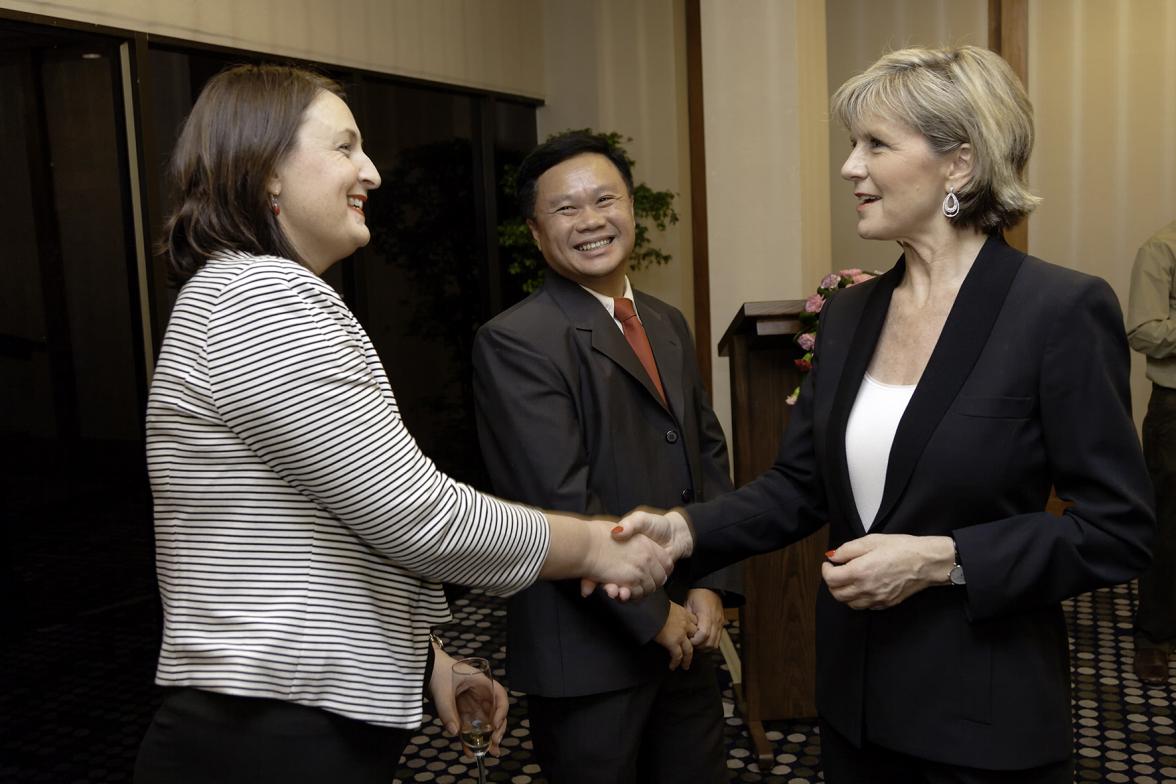 Foreign Minister Julie Bishop meets with Australian Embassy staff. Photo: Bart Verweij