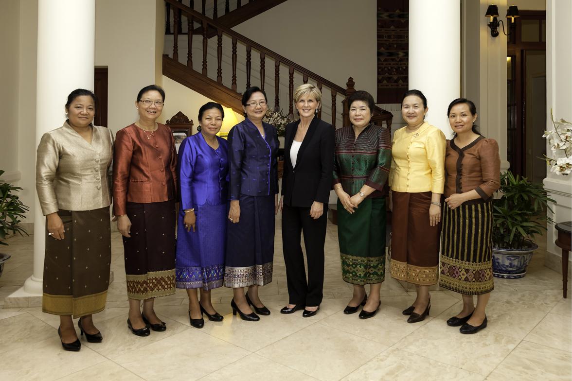 Foreign Minister Julie Bishop with H.E. Mrs. Khemmani Pholsena, Minister of Industry and Commerce after a meeting with senior Lao women leaders. Photo: Bart Verweij