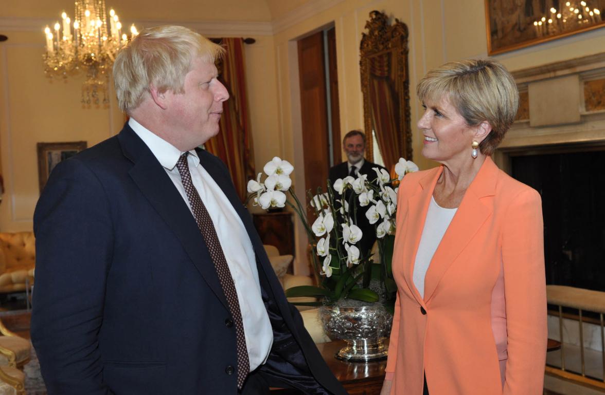 Foreign Minister Julie Bishop meets with British Foreign Secretary Boris Johnson at the residence of the British Ambassador to the US in Washington DC on 21 July 2016.