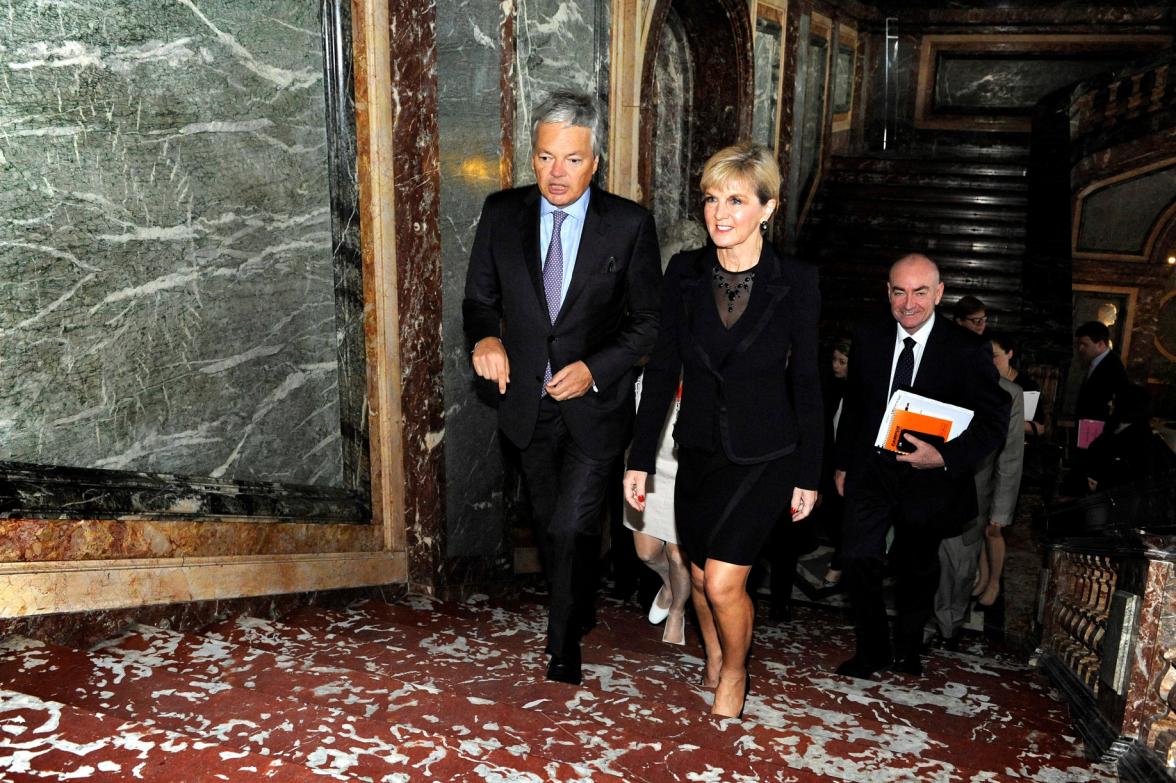 Foreign Minister Julie Bishop and the Belgian Deputy Prime Minister and Minister for Foreign Affairs and European Affairs, Mr Didier Reynders, at Egmont Palace, Brussels. Photo credit: DFAT/Fred Guerdin