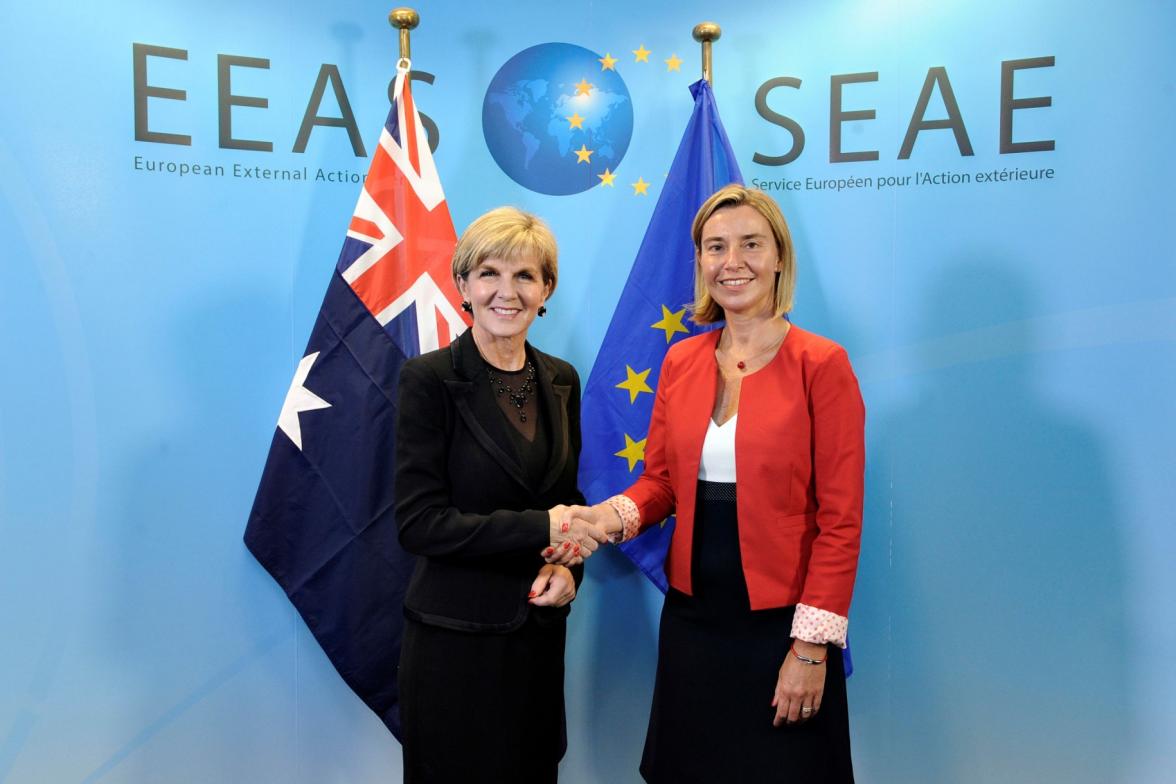 Foreign Minister Julie Bishop and Mrs Federica Mogherini, Vice-President of the European Commission and High Representative of the European Union for Foreign Affairs and Security Policy. Photo credit: DFAT/Fred Guerdin