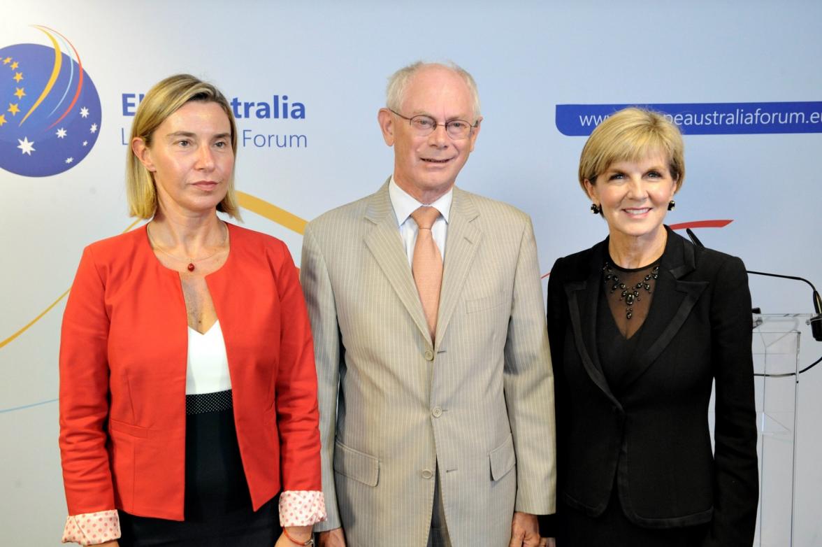 Foreign Minister Julie Bishop and Mrs Federica Mogherini, Vice-President of the European Commission and High Representative of the European Union for Foreign Affairs and Security Policy with former European Council President and Belgian Prime Minister Her