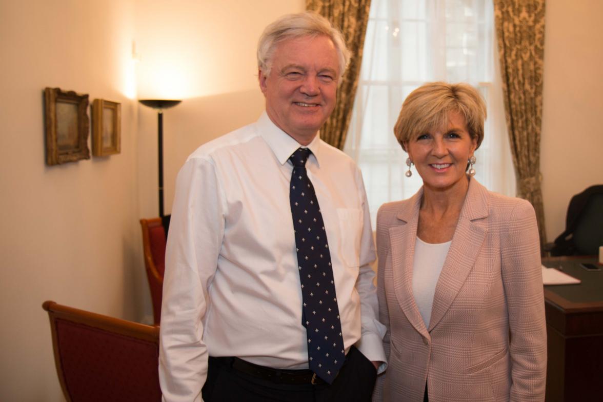 Foreign Minister Julie Bishop with UK Secretary of State for Exiting the European Union, David Davis during their bilateral meeting. Photo credit: Kyle Naish