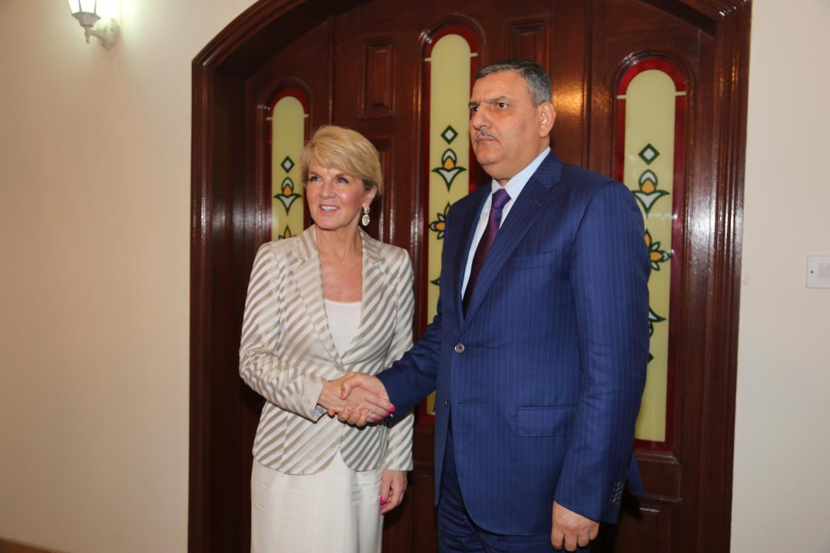 Foreign Minister Julie Bishop meets with Dr Riad Hijab, General Coordinator of the Syrian High Negotiations Committee in Doha, Qatar. Credit: Mohamed Al-Shaeer