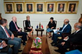 21 March 2016, Jakarta, Indonesia:  (left to right) Australian Ambassador to Indonesia HE Mr Paul Grigson, Foreign Minister Julie Bishop, Indonesian Foreign Minister Ms Retno Marsudi, and Indonesian Ambassador HE Mr Hasan Kleib, during a bilateral meeting