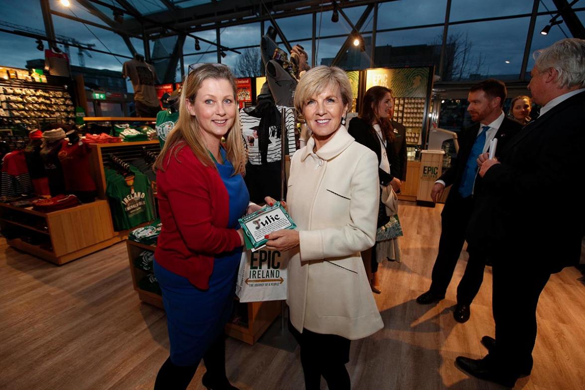 Foreign Minister Julie Bishop with Karen Keogh, Head of Operations at EPIC Irish Emigration Museum in Dublin. Photo credit: Commonwealth of Australia