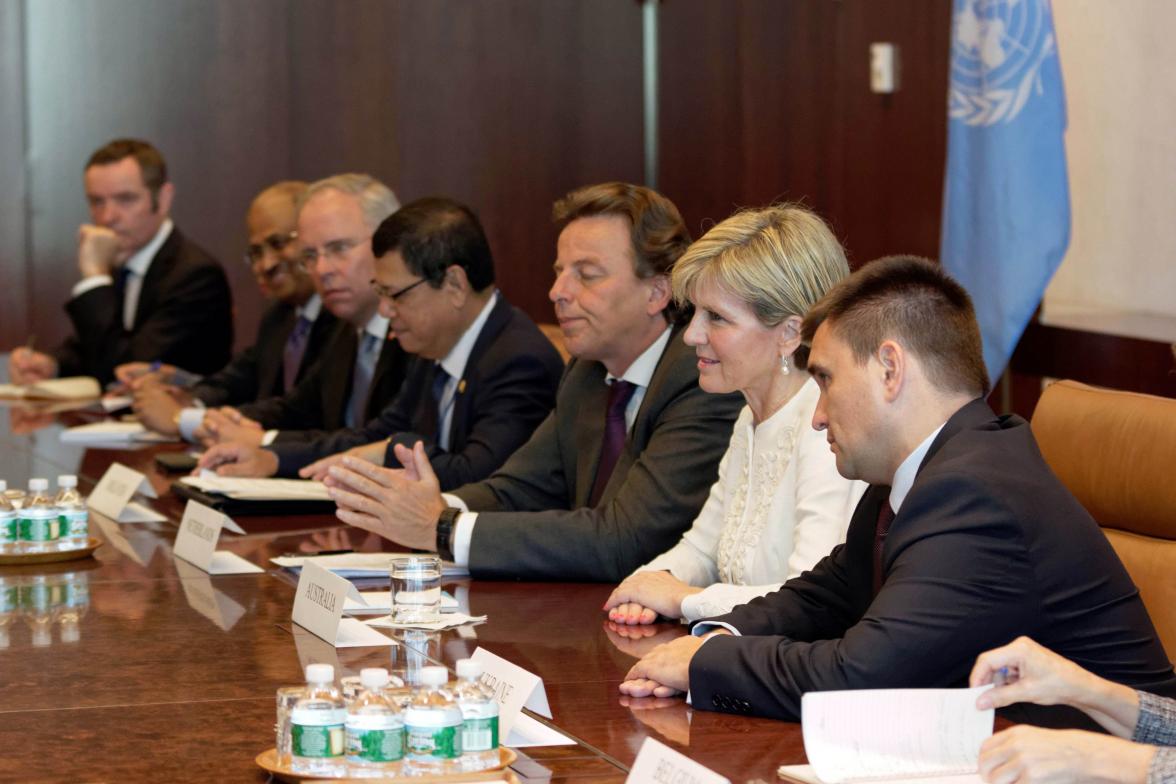 Visit to New York by Minister for Foreign Affairs Julie Bishop, 29 July 2015. Minister Julie Bishop and representatives of Malaysia Belgium, Ukraine, and the Netherlands, members of the Joint Investigative Team (JIT) Minister's Caucus into the downing of