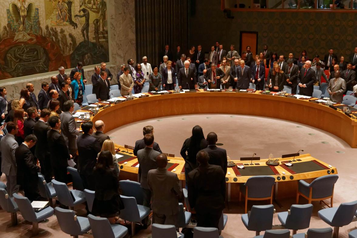 Visit to New York by Minister for Foreign Affairs Julie Bishop, 29 July 2015. Delegates to the UN Security Council observe a t moment silence for the victims of Malaysia Airlines flight MH17. photo by Trevor Collens