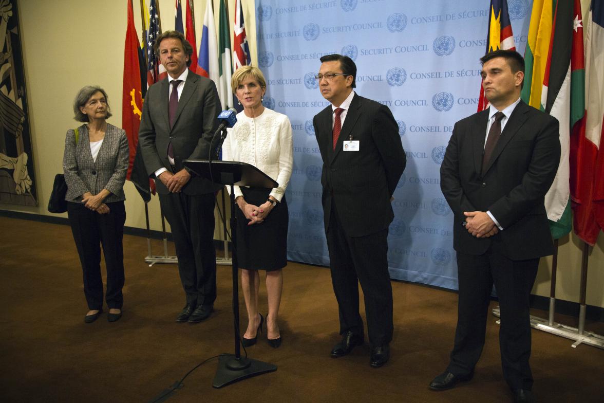 Visit to New York by Minister for Foreign Affairs Julie Bishop, 29 July 2015. Minister for Foreign Affairs Julie Bishop and representatives of Malaysia Belgium, Ukraine, and the Netherlands, members of the Joint Investigative Team (JIT) Minister's Caucus