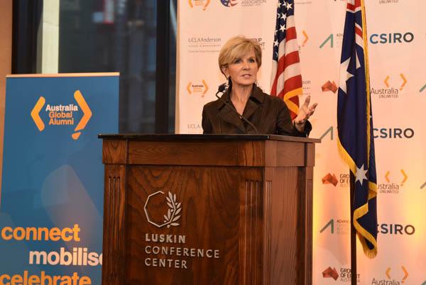 Foreign Minister Julie Bishop speaking at the launch of the Australia Global Alumni Strategy for North America at the University of California Los Angeles (UCLA) on 28 January 2017.