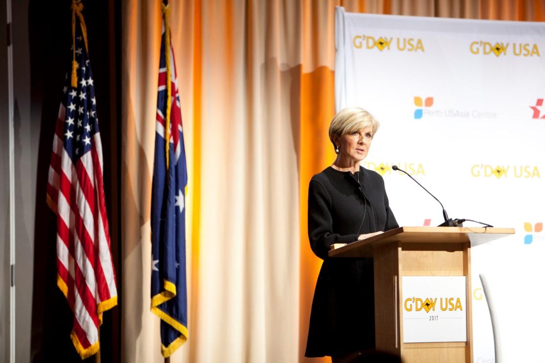 Foreign Minister Julie Bishop delivers the keynote address at the G’Day USA US-Australia Dialogue on Cooperation in the Indo-Pacific on January 26 in Los Angeles. Photo by Jerick Dizon