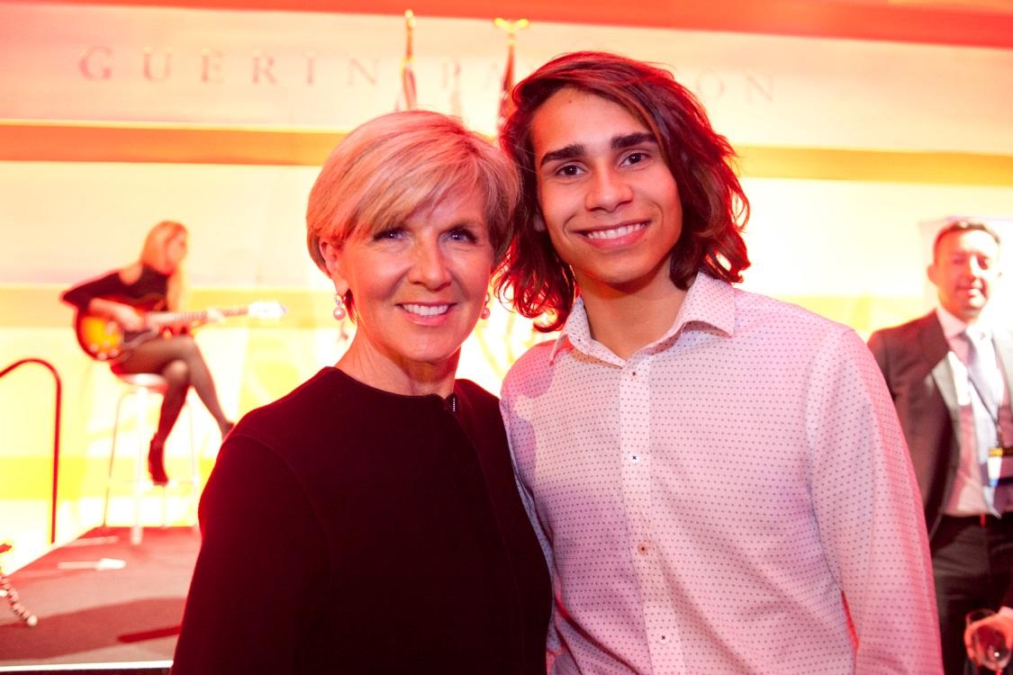 Foreign Minister Julie Bishop and Winner of the Australian X Factor 2016 Isaiah Firebrace at the Australia Day Reception on January 26 in Los Angeles. Photo by Jerick Dizon