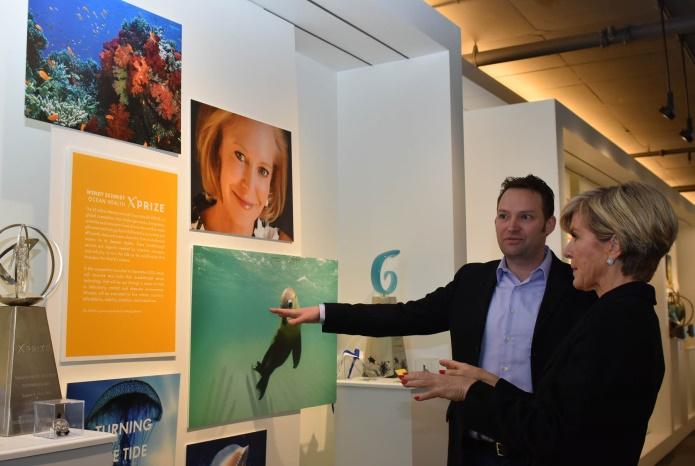 Foreign Minister Julie Bishop speaks with Dr Paul Bunje, Leader of the Energy and Environment at XPRIZE, about the $2M Wendy Schmidt Ocean Health XPRIZE to incentivise solutions to diverse challenges facing our world