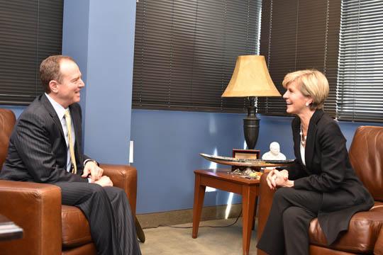 Foreign Minister Julie Bishop meets with Congressman Adam Schiff (D-CA), Co-Chair, House Permanent Select Committee on Intelligence at Rep Schiff’s office in in Los Angeles, 27 January 2017.