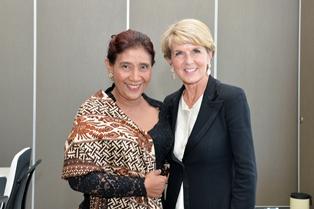 Foreign Minister Julie Bishop meeting Indonesian Minister of Marine and Fisheries Susi Pudjiastuti in Jakarta.