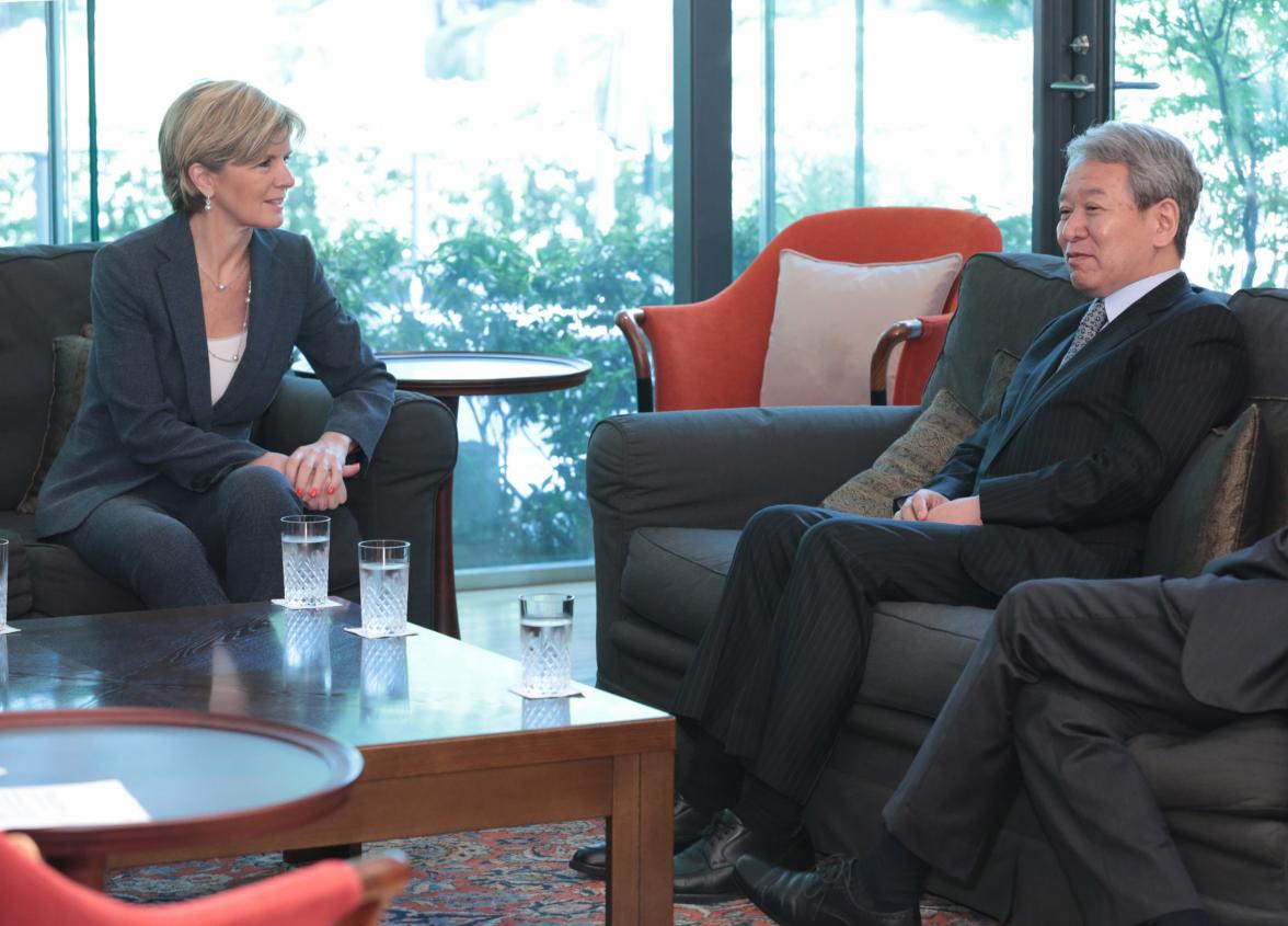 Foreign Minister Julie Bishop meeting with President of the Japan International Cooperation Agency Mr Akihiko Tanaka in Tokyo, 13 June 2014.