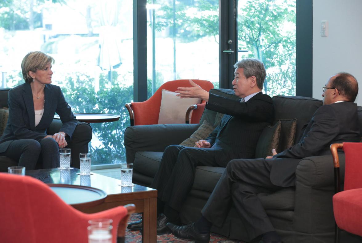 Foreign Minister Julie Bishop meeting with President of the Japan International Cooperation Agency Mr Akihiko Tanaka in Tokyo, 13 June 2014.