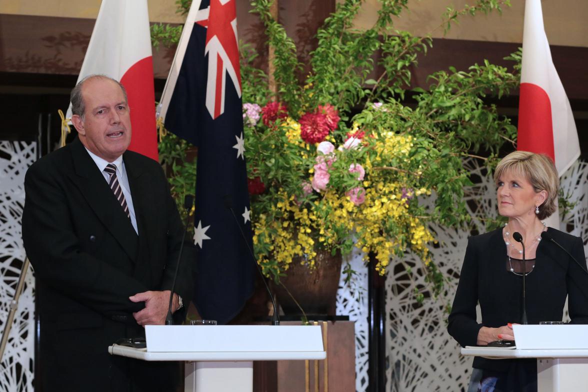 Senator the Hon David Johnston, Minister for Defence, and the Hon Julie Bishop MP, Minster for Foreign Affairs speaking at the Australia-Japan 2+2 Foreign and Defence Ministers' Consultations Joint Press Conference in Tokyo on 11 June.