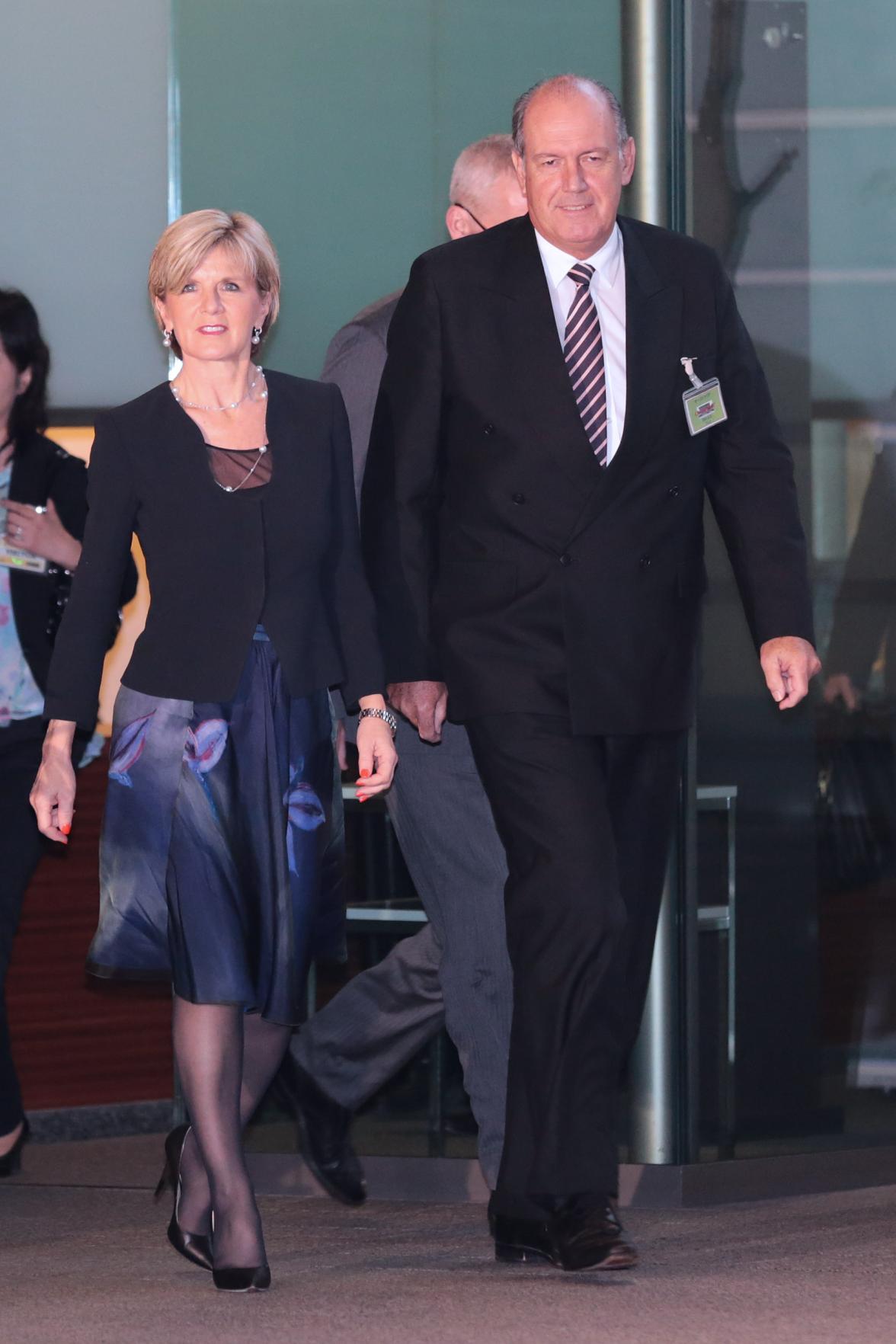 The Hon Julie Bishop MP, Minister for Foreign Affairs and Senator the Hon David Johnston, Minister for Defence, entering the Japanese Prime Minister's official residence for talks on regional defence and security.