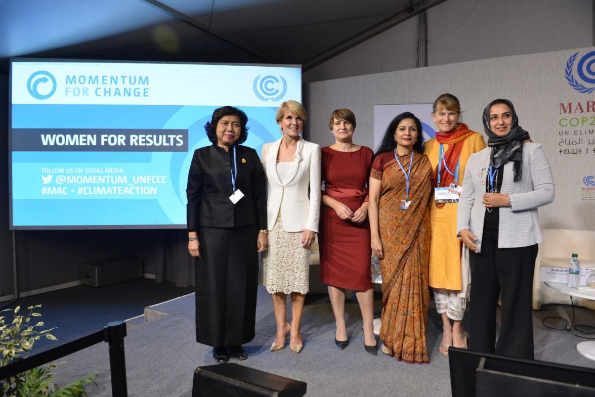 Minister Bishop and other panellists at the UNFCCC Momentum for Change: Women for Results event at COP22 in Marrakech on 15 November 2016. Credit: DFAT/Khalid Maltoufi.