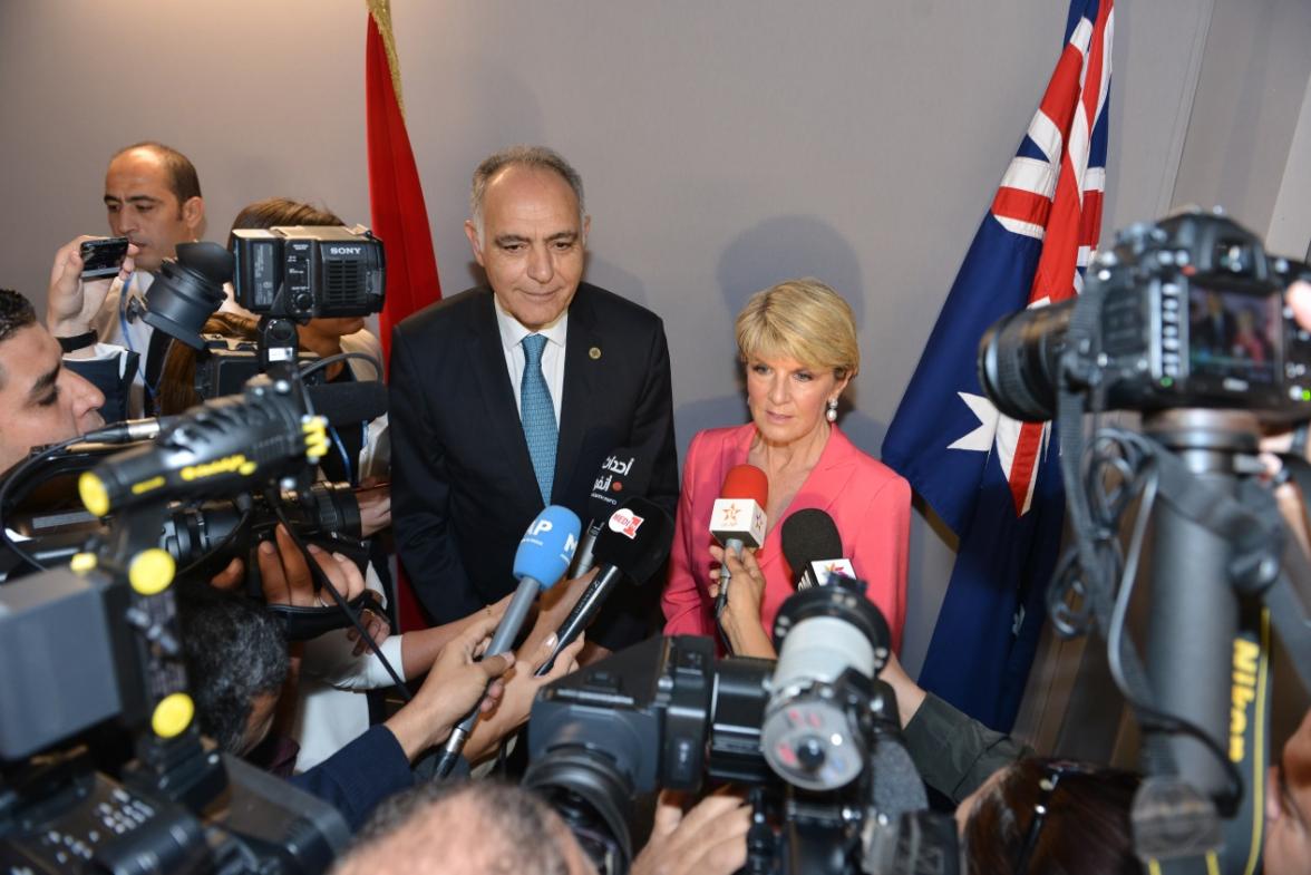 Minister Bishop announces Australia’s intention to open an Embassy in Morocco with Moroccan Foreign Minister and President of COP22 Salaheddine Mezouar at COP22 in Marrakech on 16 November 2016. Credit: DFAT/Khalid Maltoufi.