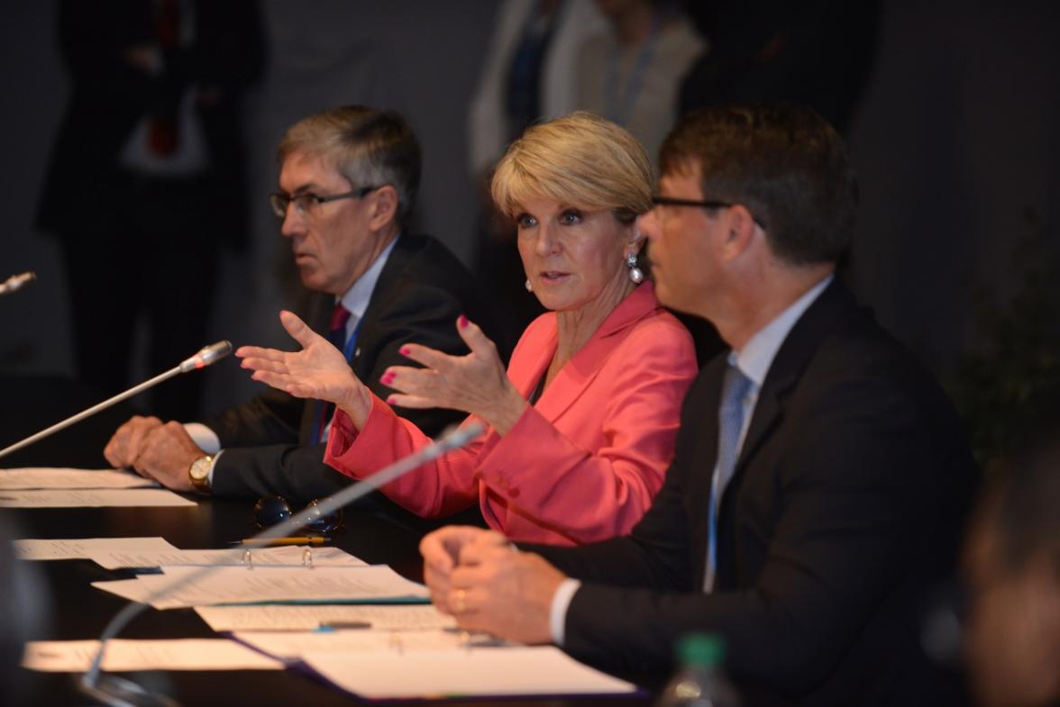 Minister Bishop chairs a meeting of the Pacific Island Forum Ministers at COP22 in Marrakech on 16 November 2016. Credit: DFAT/Khalid Maltoufi.