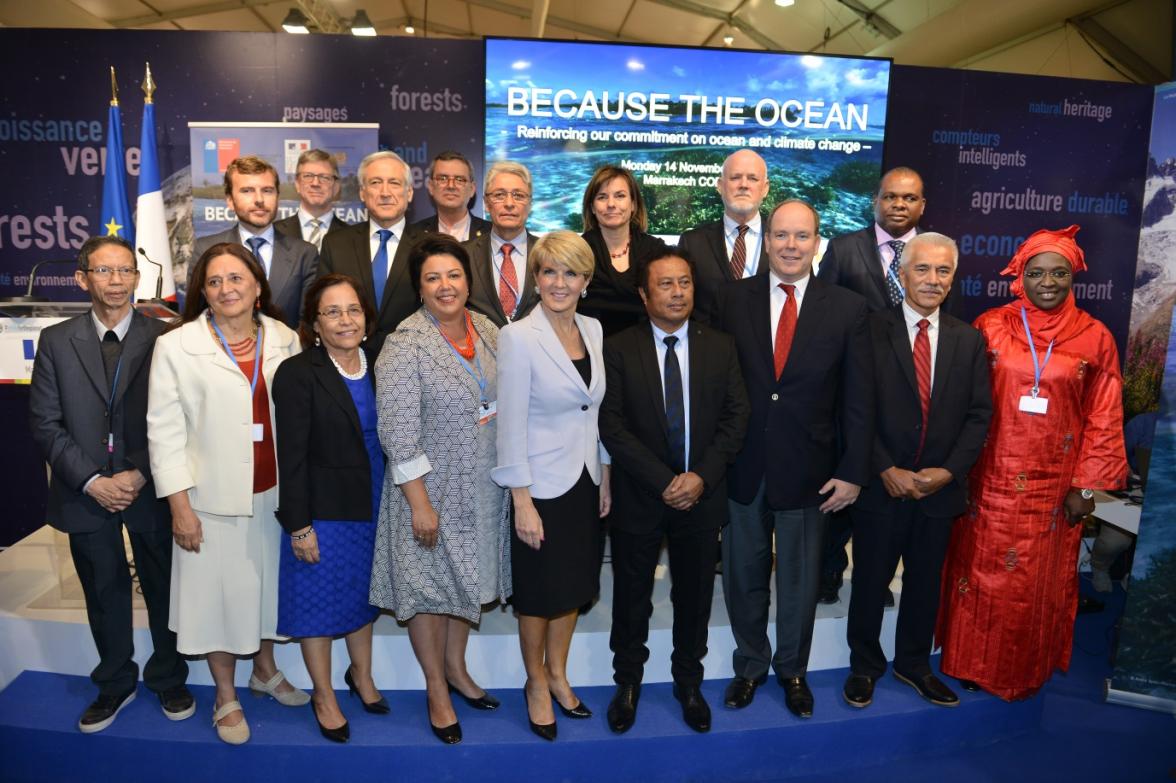 Minister Bishop with Heads of State and Ministers at the “Because the Ocean” event at COP22 in Marrakech on 14 November 2016. Credit: DFAT/Khalid Maltoufi.