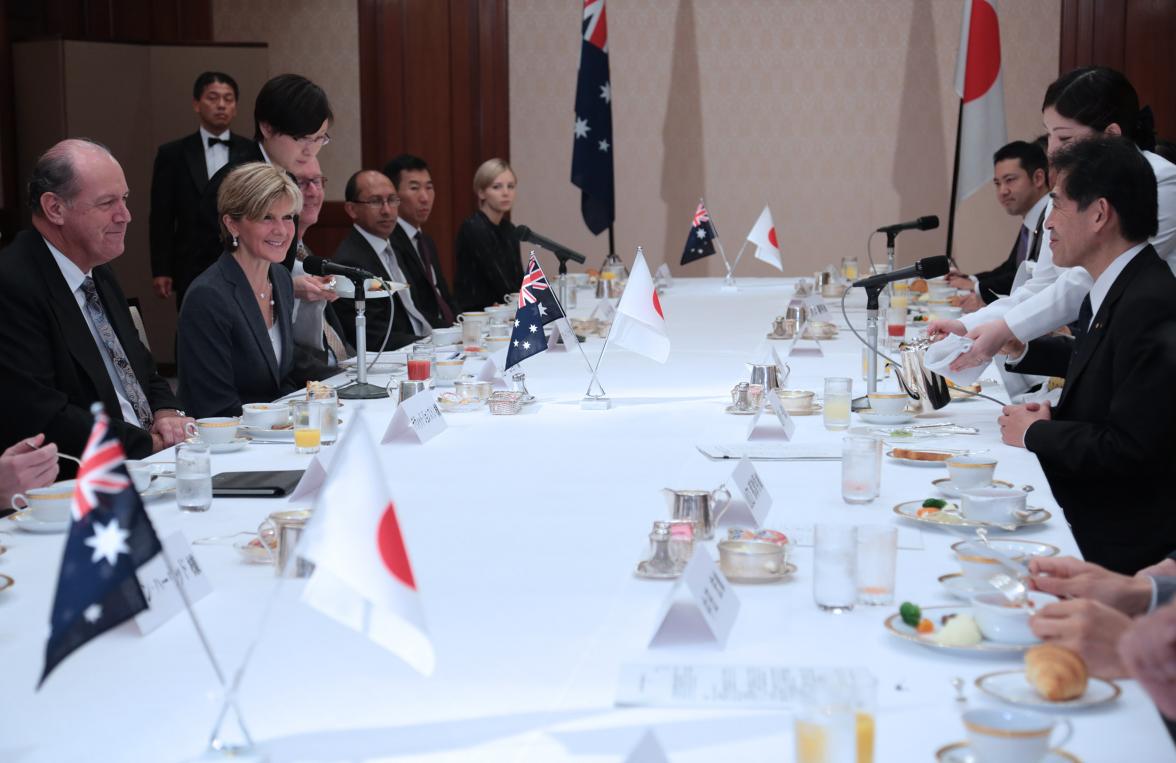 Senator the Hon David Johnston, Minister for Defence, and the Hon Julie Bishop MP, Minister for Foreign Affairs, speaking with members of the Australia-Japan Diet members' Friendship League.