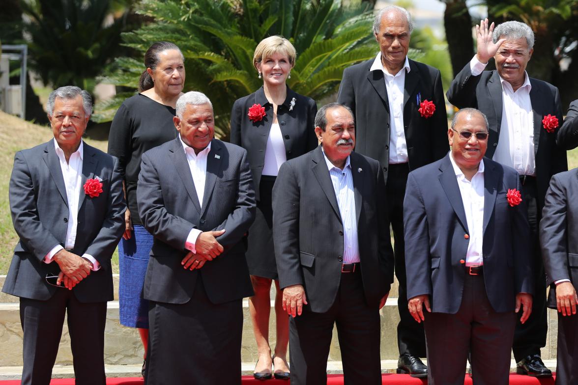 Foreign Minister Julie Bishop meets with other Pacific leaders at the PALM7 Summit in Iwaki, Japan, 23 May 2015.