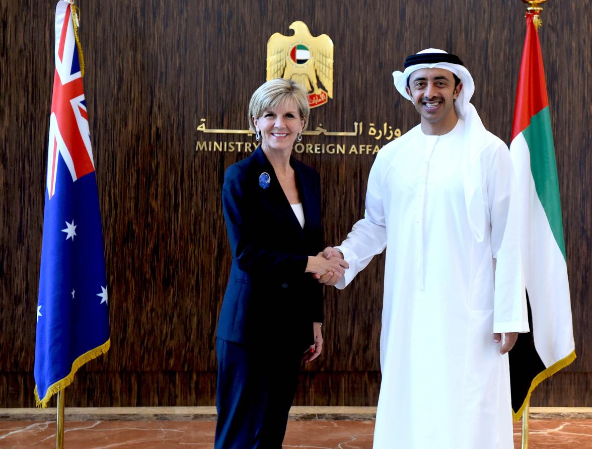 Foreign Minister Julie Bishop meets with UAE Foreign Minister HH Sheikh Abdullah bin Zayed Al Nahyan. Dubai, 27 January 2015. 