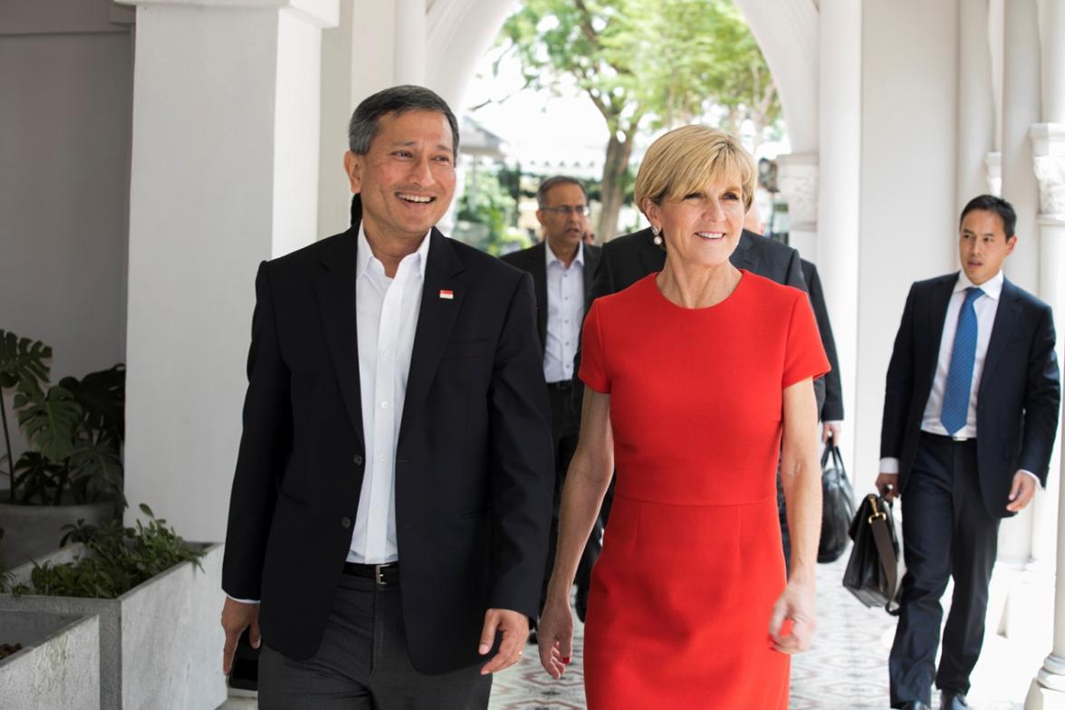 Foreign Minister Julie Bishop meeting with Singapore Minister for Foreign Affairs, Vivian Balakrishnan in Singapore, 13 March 2017.