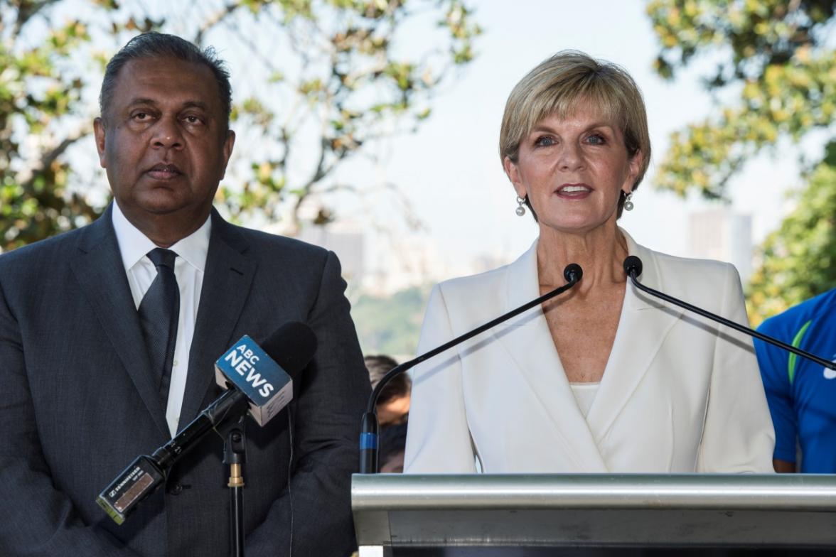 Foreign Minister Julie Bishop launches the Asia Sports Partnership Program with Sri Lankan Foreign Minister Samaraweera