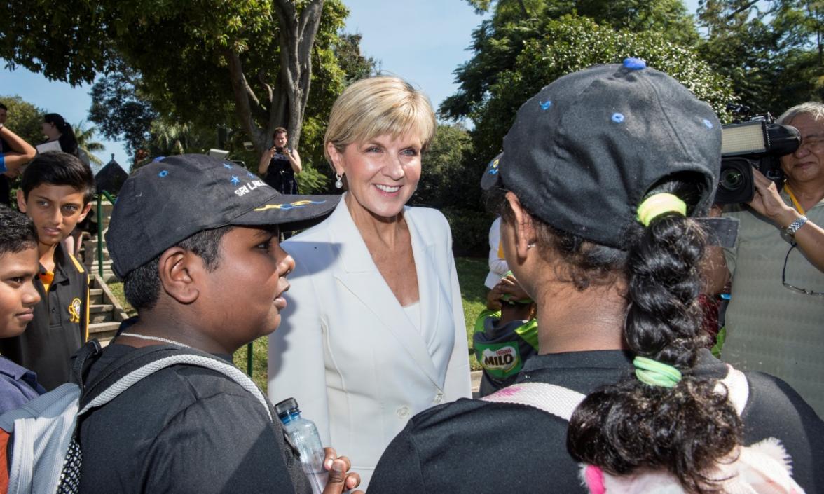 Foreign Minister Bishop meets some of the sporting participants at the launch of the Asia Sports Partnership Program