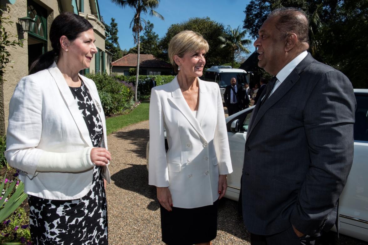 Foreign Minister Bishop and Senator Fierravanti-Wells meet Sri Lankan Foreign Minister Samaraweera ahead of the launch of the Asia Sports Partnership Program